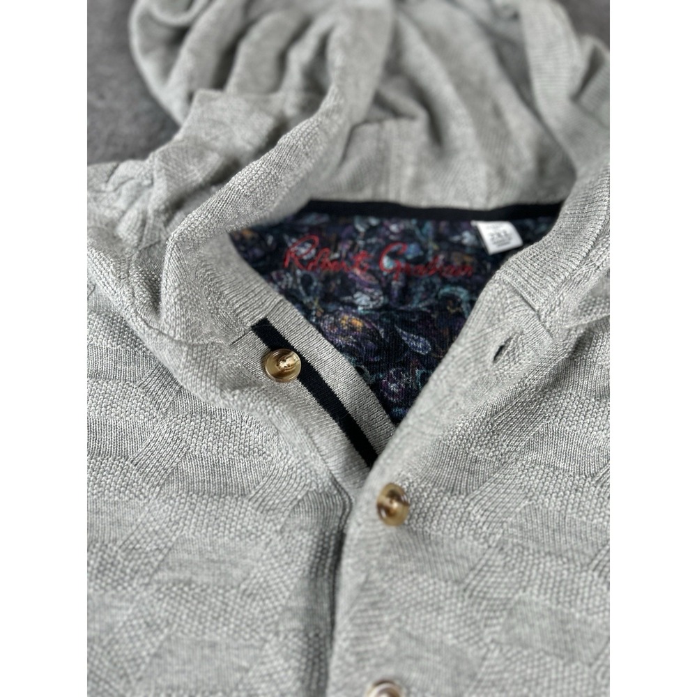 ROBERT GRAHAM Mens Hoodie Sweater Pullover  2XL Gray‎ 1/4 Button